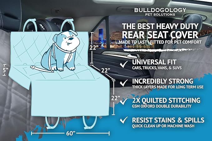 Bulldogology Dog Car Seat Cover Waterproof Heavy Duty Bench Dog Hammock - Image 4