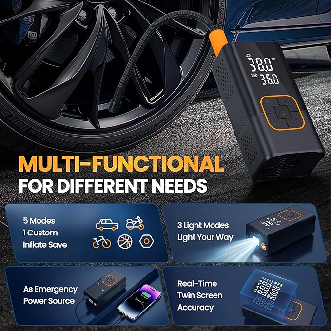 Tire Inflator Portable Air Compressor-150PSI Bike Pump, Portable Tire Inflator - Image 3
