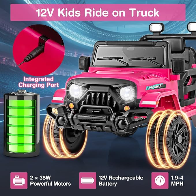Costzon 12V Kids Ride on Truck Car, Electric Vehicle w/Remote Control, Threaded - Image 3