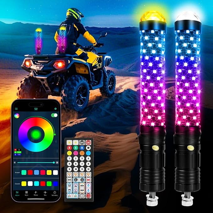 DREAMIZER 2Pack 1FT Fat Whip Lights New Upgraded Spiral LED Whip Light by DREAMIZER