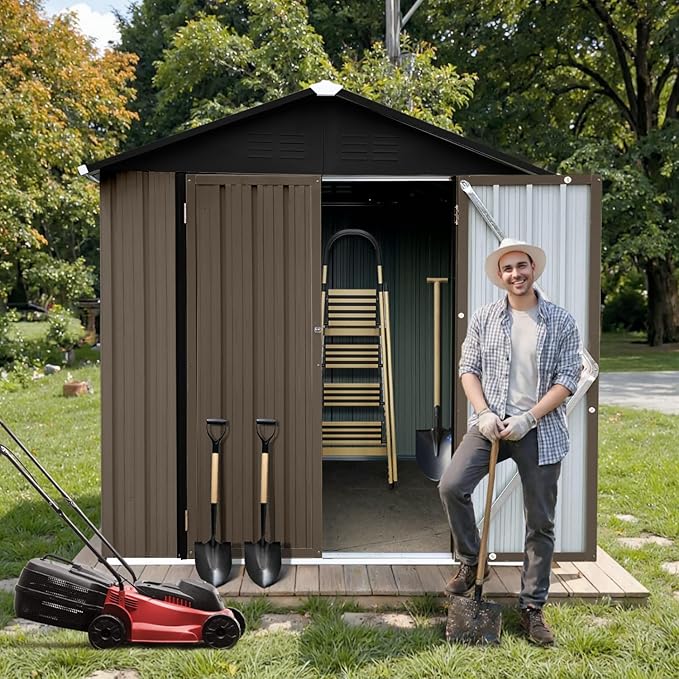 6' x 4' Outdoor Storage Shed, Sturdy Metal Building w/Lockable Doors - Image 3
