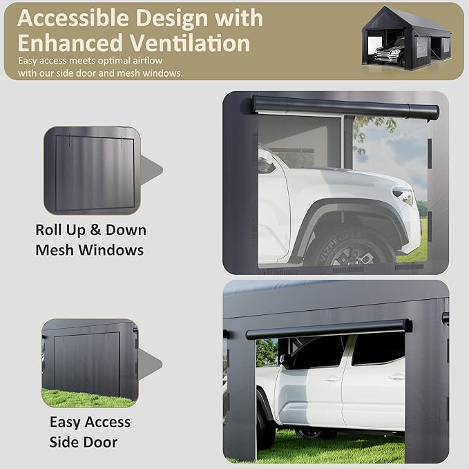 Carport 12' x 20' Heavy Duty Portable Garage, Carport Canopy - Image 5