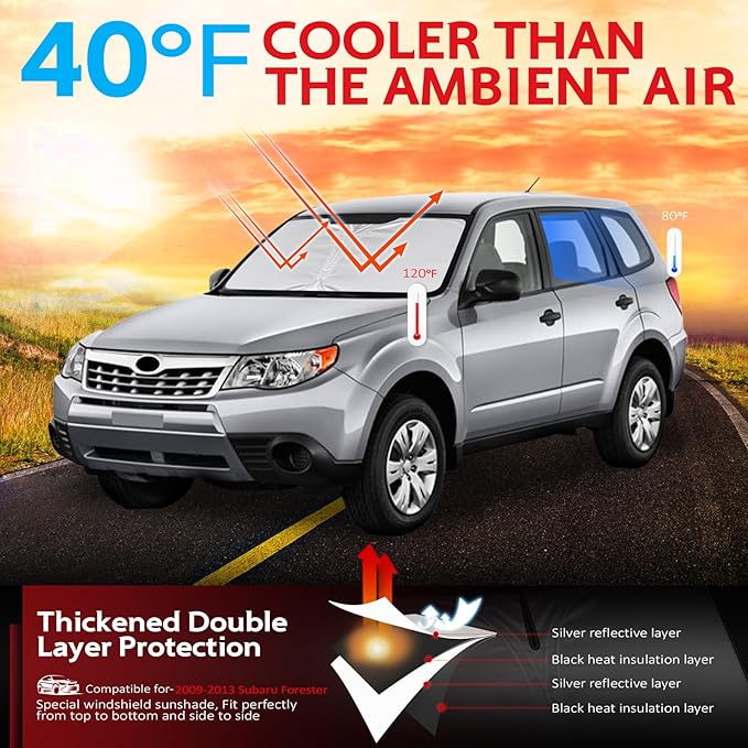 KAYZT Windshield Sun Shade for 2009-2013 Su-baru Forester Foldable Sunshade - Image 2