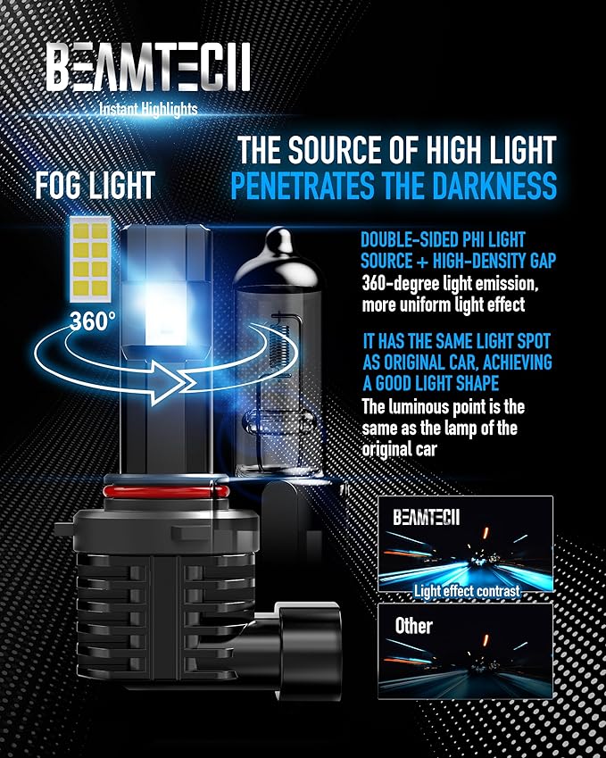 BEAMTECH 9005 9006 Fog Light Bulbs, Fanless in Line 6500K Light Bulb Pack of 4 - Image 5