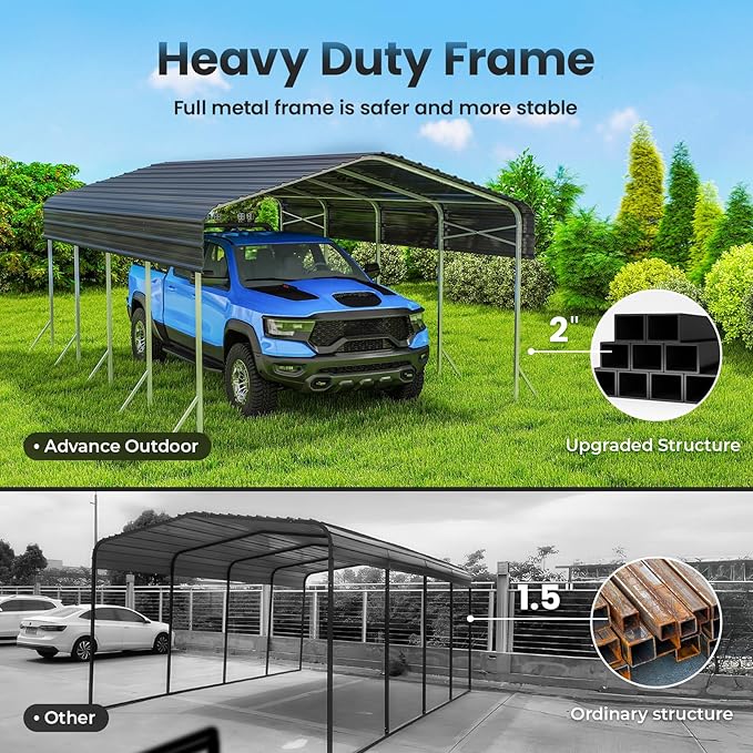 12x20' Heavy Duty Metal Carport – Sturdy Structure, All-Weather Protection - Image 3