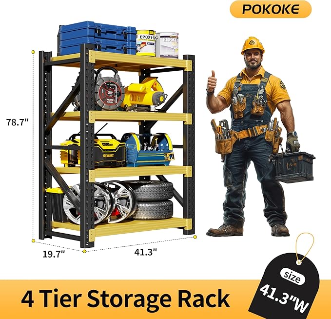 Garage Shelving Unit, 4 Tier Heavy Duty Racks, Easy Assembly, Metal Racks - Image 2