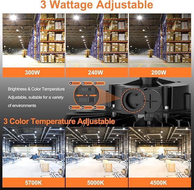 3Pack LED High Bay Lights, 300W UFO High Bay LED Shop Lights, 45000LM - Image 5