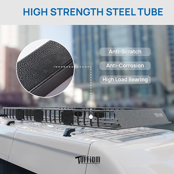 TUFFIOM 84"x 39"x 6" Universal Rooftop Cargo Carrier Basket, Extendable Steel - Image 5