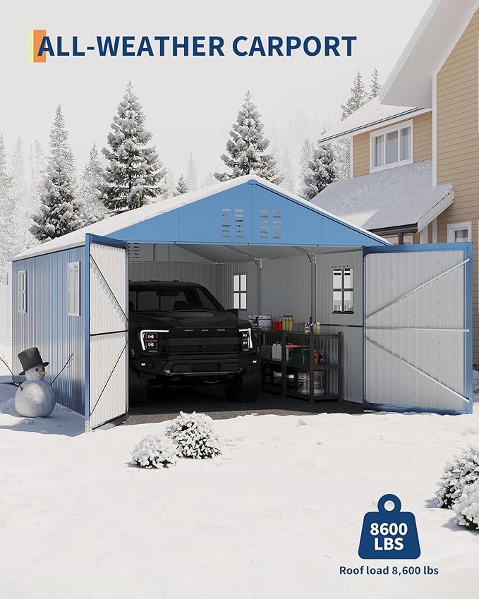 12x20 FT Metal Carport, Enclosed Car Port - Image 6