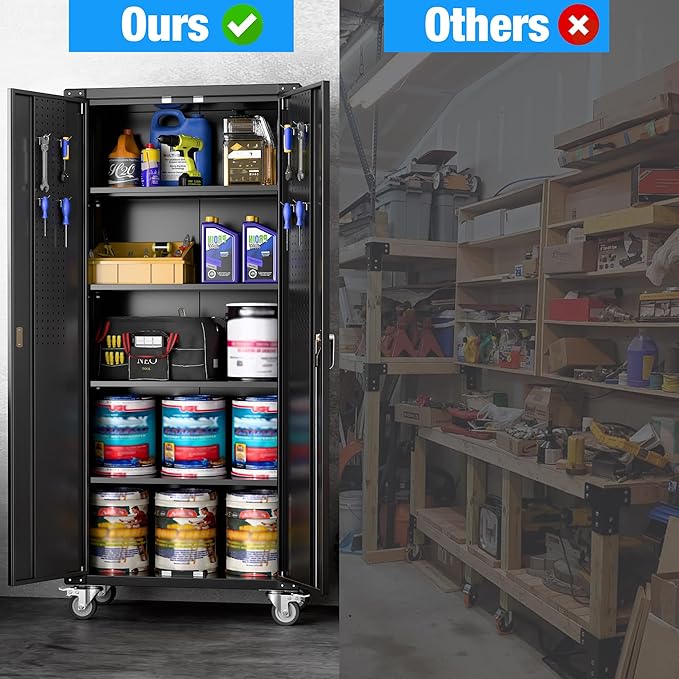Garage Storage Cabinet with Wheels & Pegboard, Assembly Required - Image 6