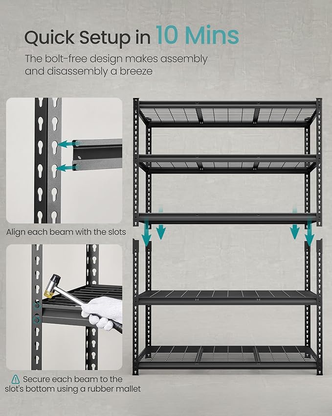 SONGMICS 5-Tier Storage Shelves Set of 3, Heavy-Duty Garage Shelving, - Image 5