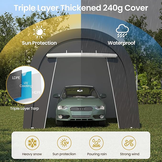 Kiss the Water Carport, Round Portable Garage, Steel Heavy Duty Carport - Image 6