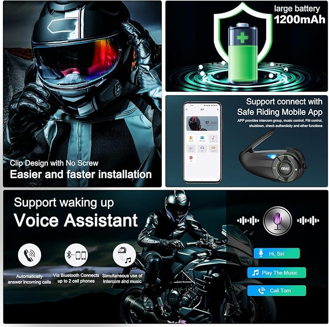 EJEAS Q8 2PC Motorcycle Bluetooth Headset, Upgraded Mesh 3.0 Intercom System - Image 5