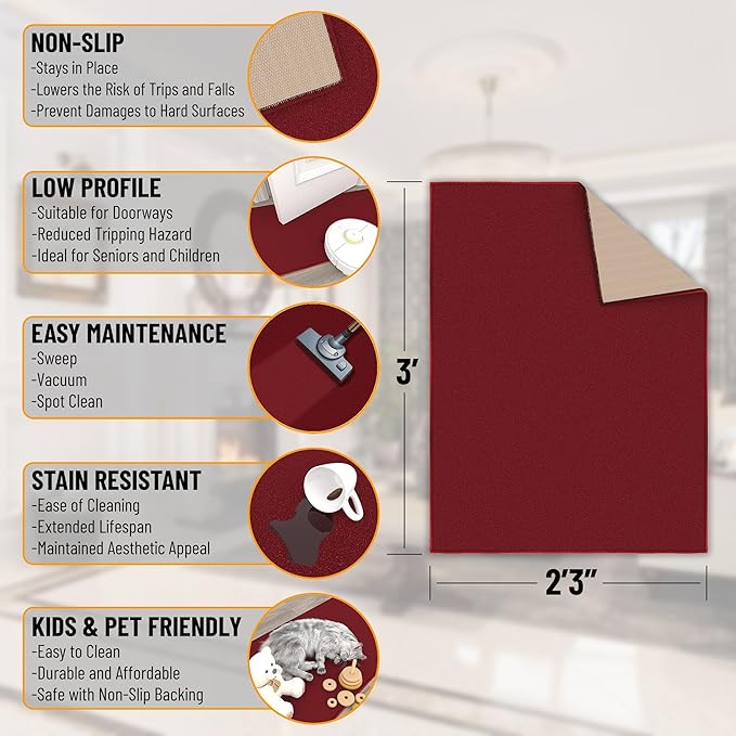 Ottomanson Rugs for Entryway 2'3" x 3' Non Slip Solid Small Area Rugs Durable - Image 2