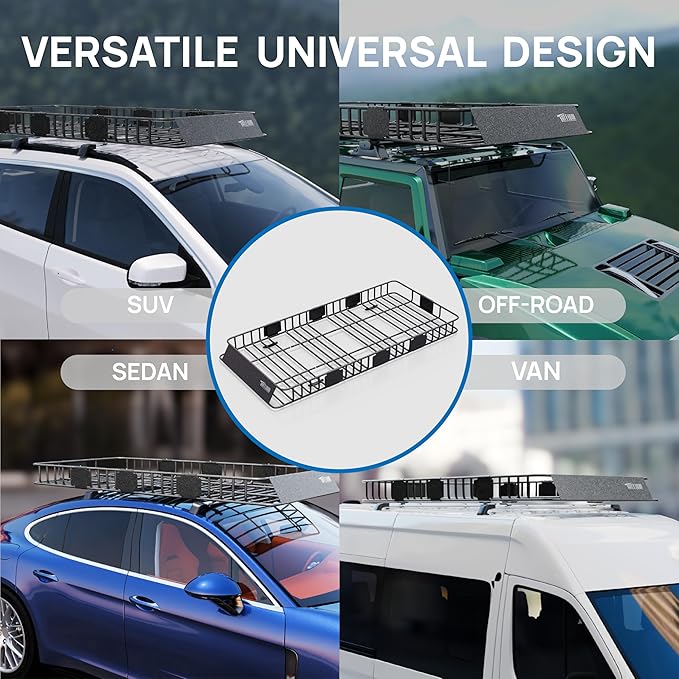 TUFFIOM 84"x 39"x 6" Universal Rooftop Cargo Carrier Basket, Extendable Steel - Image 6