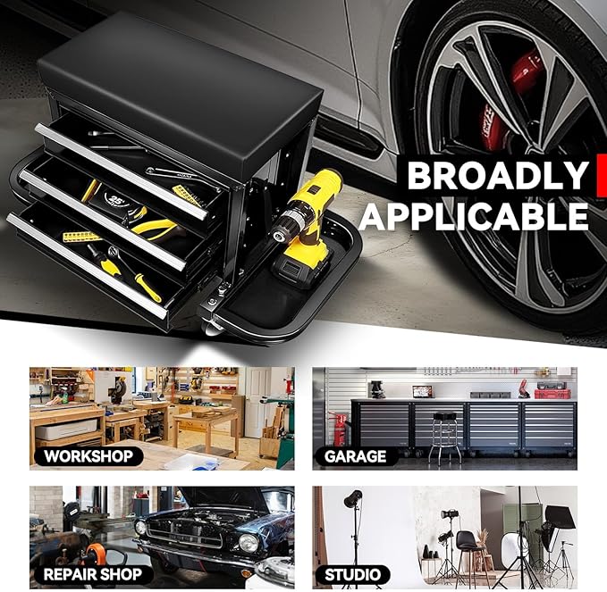 Auto Dynasty 3-Drawer Mechanic Rolling Seat, 350 LBS Capacity Roller Garage - Image 5