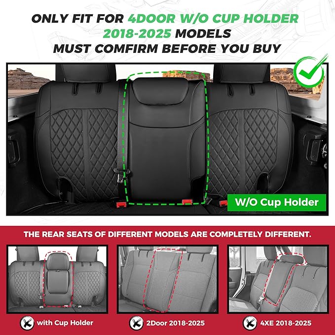 for Jeep Wrangler Seat Covers 4Door JL 2018 2019 2020 2021 2022 2023 2024 2025 - Image 2