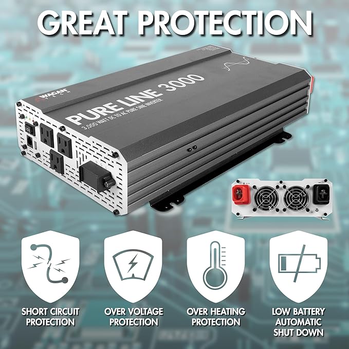 Wagan EL3810 Pure Line 3000 watt Power Inverter 6000 Watt Peak Surge Power DC - Image 4