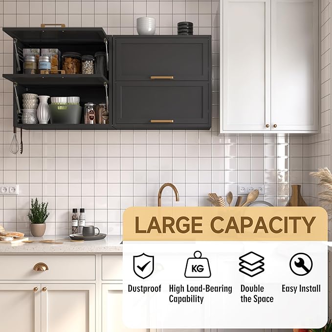 Metal Wall Cabinets with 2 Up-Flip Doors, Floating Steel Wall Mounted - Image 4