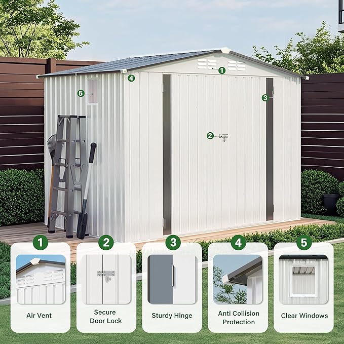 8 x 6 FT Outdoor Storage Shed, Metal Garden Tool Shed - Image 3