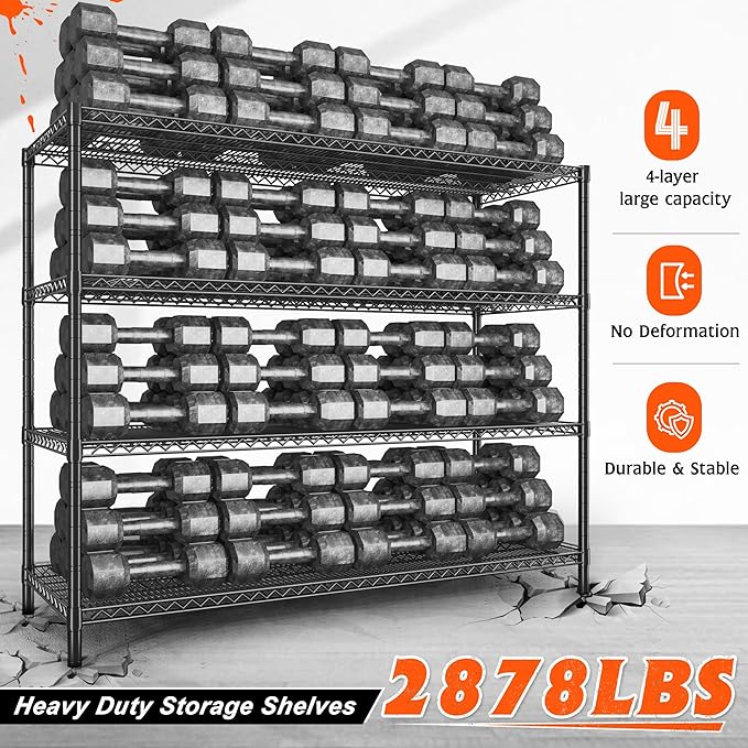 REIBII 60" W ×24" D×65.3" H, 4 Tier Wire Shelving 2878LBS Heavy Duty Steel - Image 4