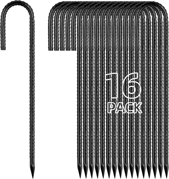 12 Inch Rebar Stakes J Hook Ground Stakes 16-Pack Heavy Duty Galvanized Chain by Besitu