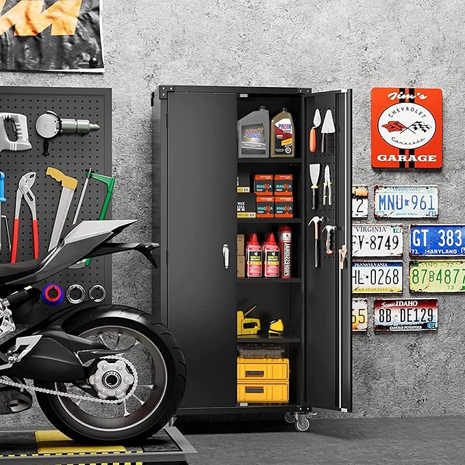 Garage Storage Cabinet with Wheels & Pegboard, Assembly Required - Image 2