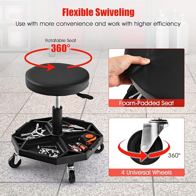 IRONMAX Rolling Mechanic Stool, Adjustable Shop Stool Creeper Seat - Image 5