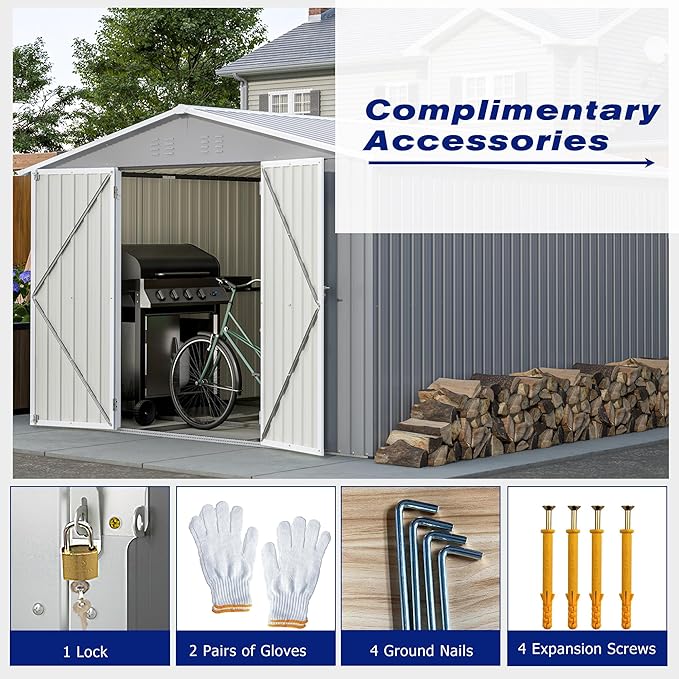8x12 FT Outdoor Storage Shed, Metal Shed W/Floor, Garden Storage Shed W/ 1 - Image 12