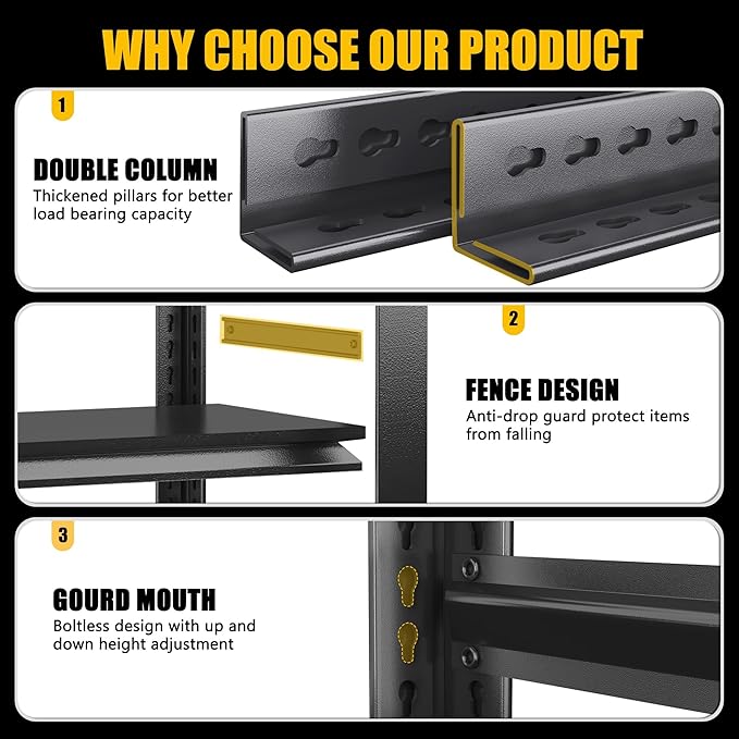 63" Heavy Duty Garage Shelving, 5-Tier Adjustable Storage Shelf, 2000lbs - Image 7