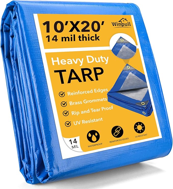 Tarp 10x20 Feet 14 Mil Heavy Duty Waterproof Tarp, Large Multipurpose Cover by Winpull