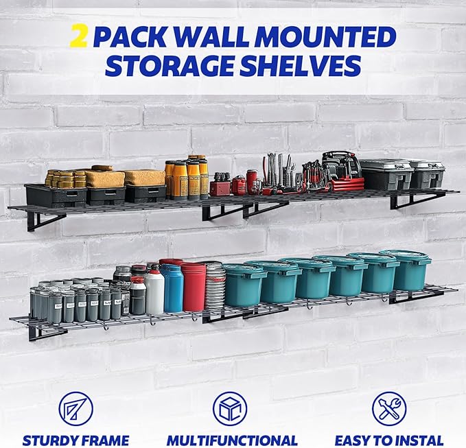 2-Pack Garage Wall Shelving, 2x6 FT Garage Shelving Wall Mounted, Heavy Duty - Image 3