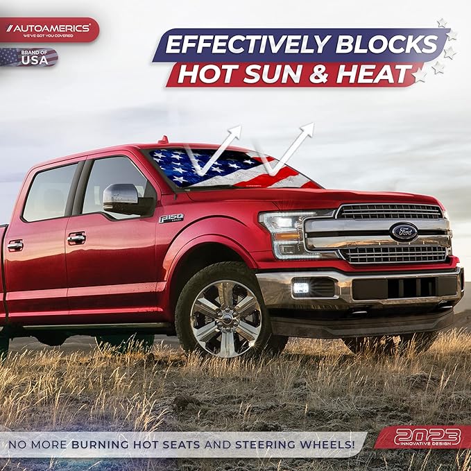 Autoamerics 1-Piece Windshield Sun Shade Grunge American Flag - Image 3