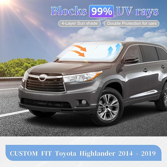 Compatible with Toyota Highlander 2014-2019 Sun Shade Sunshade Windshield Cover - Image 2