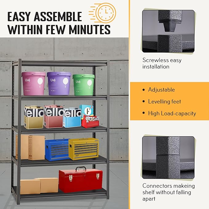 Rigma 5 Tier Garage Shelf, Heavy Duty Steel Shelving Unit, Adjustable Metal - Image 6