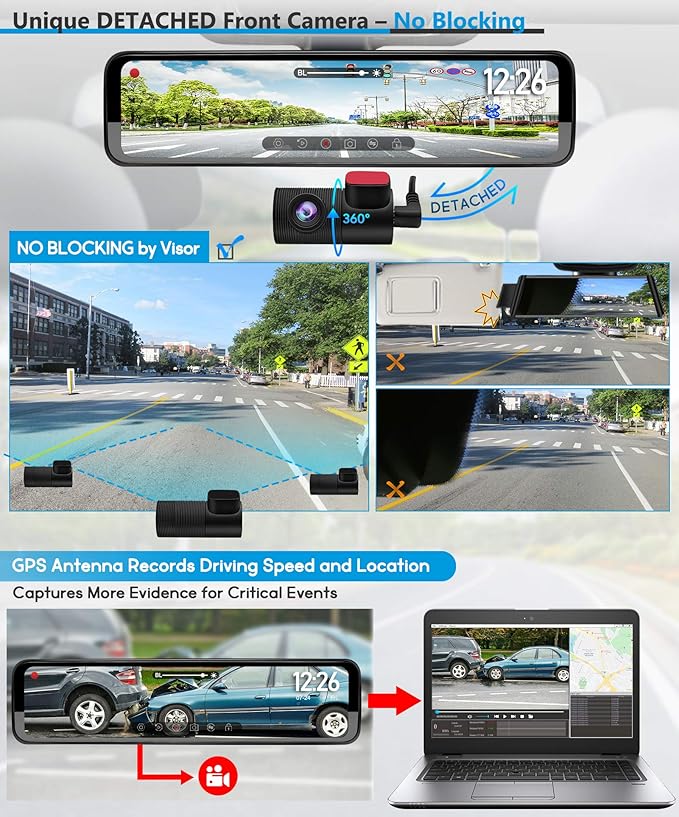 PORMIDO Triple Mirror Dash Cam 12" - Image 4