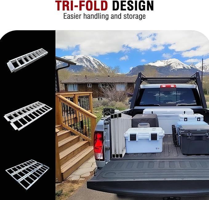 Rockland Tri-Fold Aluminum Loading Ramp, 1500 LBS Loading Capacity, Portable - Image 4