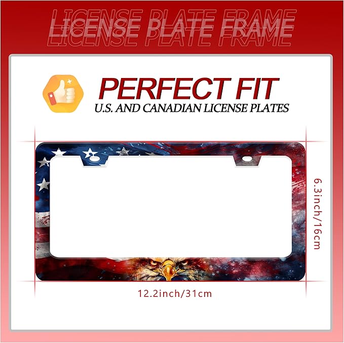 Personalized License Plate Frame American Flag Eagle Stainless Steel Accessory - Image 2