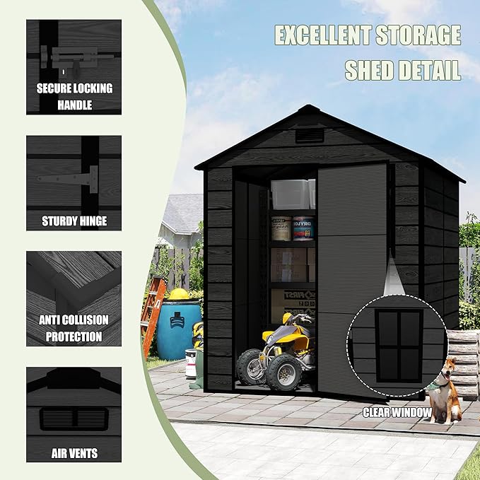 6x6 ft Outdoor Storage Shed, Garden Shed W/Window, Resin Storage Shed W/Air - Image 6