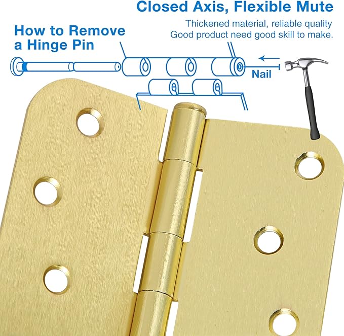 18 Pack 4 In Exterior Door Hinges Outdoor Brushed Brass Door Hinges Satin Gold - Image 6