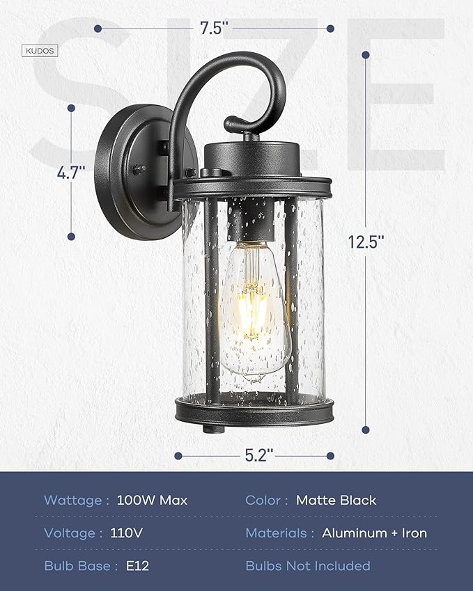 kudos Porch Lights, 12.5 inch Cylinder Outdoor Wall Light, E26 Sockets - Image 4