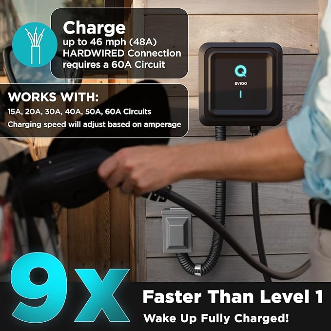 EVIQO EV Charger Level 2-48 Amp Level 2 EV Charger Hardwired, 240V Electric - Image 2