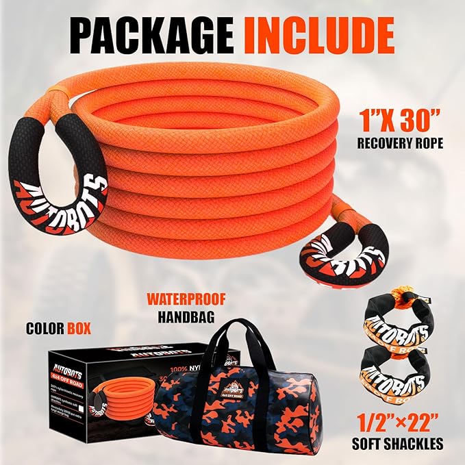 AUTOBOTS Kinetic Recovery Rope 1" x 30'+2 Soft Shackles，Heavy Duty Tow Rope Tow - Image 6