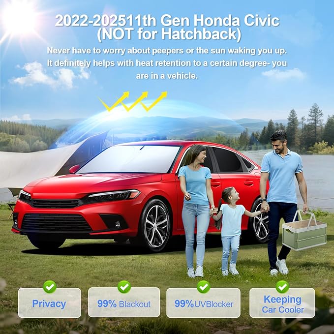 8pcs Car Window Shades for 11th Gen Honda Civic 2022-2025 Accessories, - Image 2