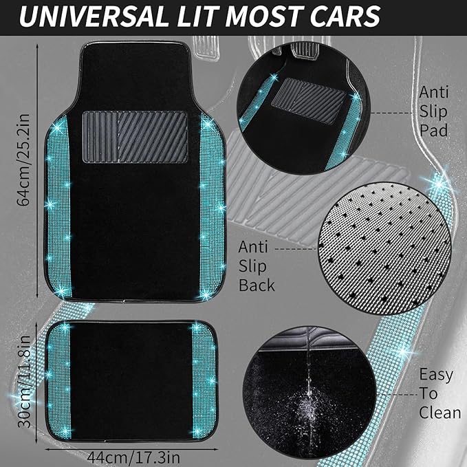 NBTEPEM Aquamrine Bling Car Floor Mats Full Set, Universal Fit Most Cars - Image 7