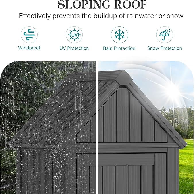 Shed Outdoor Storage Shed with Sloping Roof and Lockable Door, Resin Outdoor - Image 2