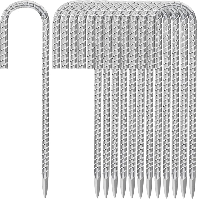 12 Inch Ground Stakes Heavy Duty J Hook 30-Pack Metal Spikes Galvanized Ground by Besitu