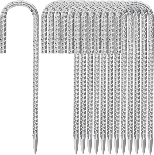 12 Inch Ground Stakes Heavy Duty J Hook 30-Pack Metal Spikes Galvanized Ground by Besitu