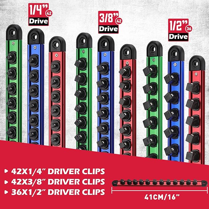 Magnetic Socket Holder Organizer Set: 9-Piece Detachable 1/4, 1/2 Socket Trays - Image 8