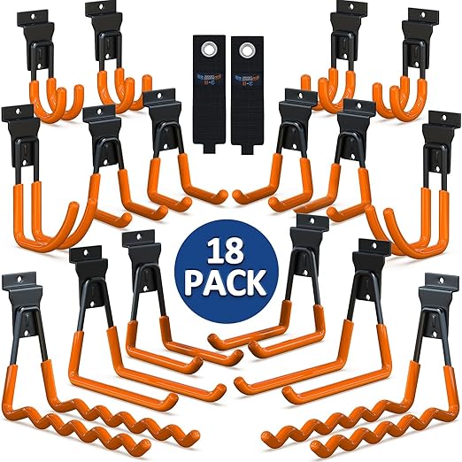 3-H Slatwall Accessories 18 Pack, Slatwall Hooks & Hangers Multi Sizes by 3-H